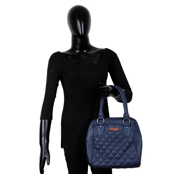 Vegan Leather Women’s Blue Handbag – Top Handle Satchel with Crossbody Strap - Picture 11 of 11